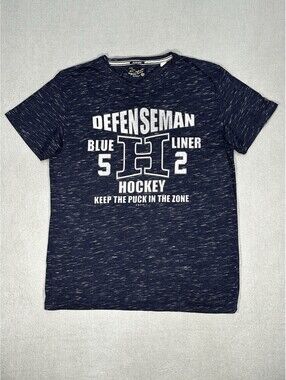 Esprit Men’s XXL Defenseman Hockey Graphic T Shirt Blue Athletic Short Sleeve